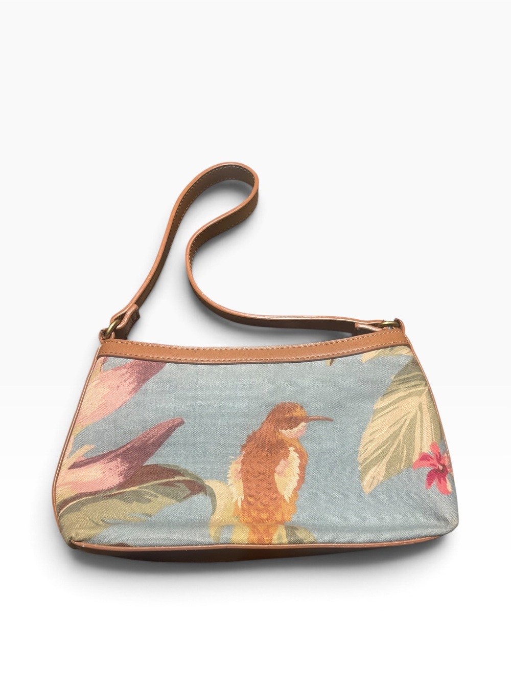 Vintage Fossil Tropical Hummingbird Canvas Shoulder Bag Y2K